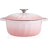 Enameled Cast Iron Dutch Oven Pot with Lid, 3 QT Dutch Oven for Bread Baking, Heavy Duty Cast Iron Pot for Braising, Cook, Bake, Oven Safe across All Cooktops (Gradient Pink,3 QT)
