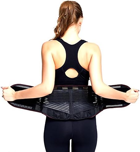 Udoarts Back Support Brace Wtih Removable Steel Splints and Pads (Black, M,Waist/Belly 23"- 30")