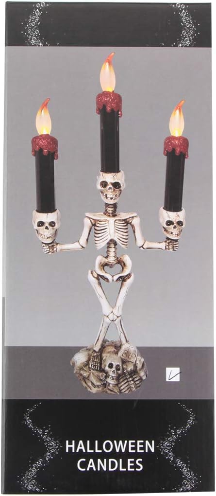 AIPINQI Halloween Candelabra Holder, Halloween Candles Holder with LED Flame Skull Carvings Halloween Decorations for Party, Indoor and Outdoor, 17x6.7in/36x17cm, Red: Home & Kitchen