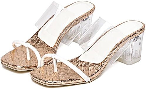 Female Summer Peep Toe Heels Transparent Thick Heel Crystal Heel Height 2.3in Golden
