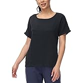 Soojun Women's Cotton Linen Round Collar Boxy Top Patchwork Blouses