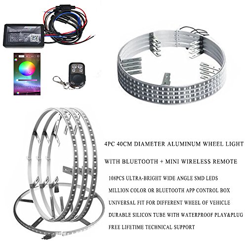 JXOFROAD 15.5 " RGBW Wheel Rim Light Auto Ring Lights,288 LEDs MultiColor and Super Bright Pure