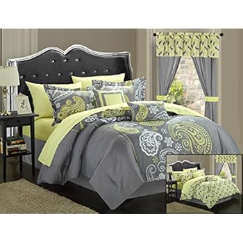 comforter bed piece complete curtains chic olivia grey sets bedding print queen bag sheet yellow matching paisley window reversible treatments