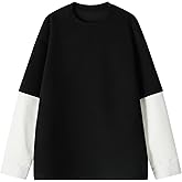GURUNVANI Men's Fake Two Piece Contrast Sleeve Sweatshirt Long Sleeve Casual Crewneck Pullover Shirt