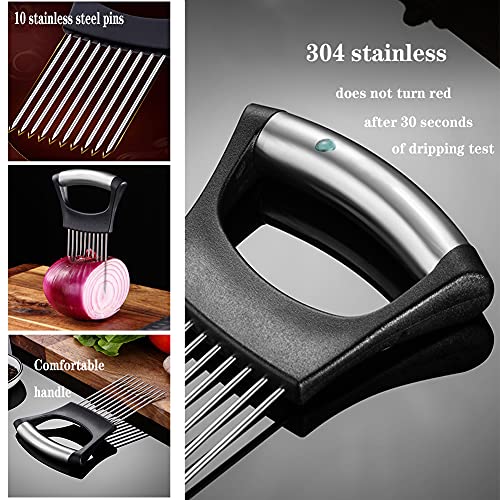 Onion Holder Slicer,Stainless Steel Onion Slicer for Potato Fruit Tomato Slicer Vegetable Slicer Kitchen Cooking  Aid Gadge Tool Cutting Chopper (Black)