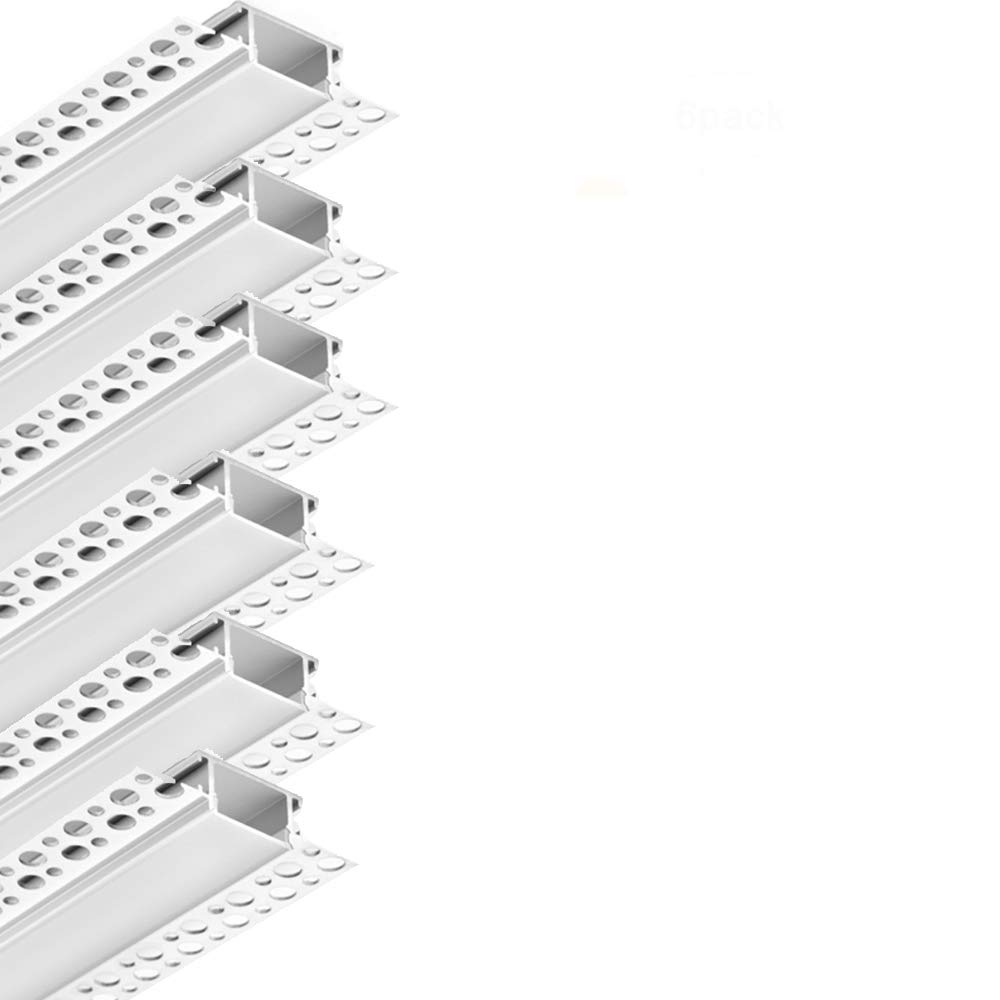 Besseto Plaster in LED Profile, 6 Pack 3.3ft/1M Strip Light Diffuser Profile,Trimless Drywall Plaster Aluminum LED Profile Channel for Wall and Ceiling