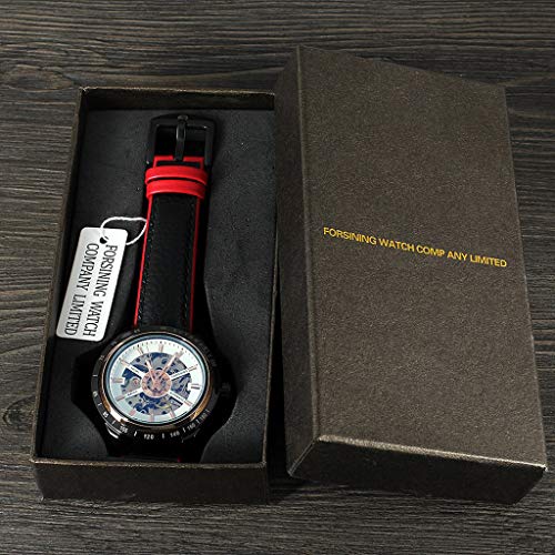 YEZIJIN Motorcycle Design Transparent Red Black Belt Waterproof Men's Automatic Watch Under 20