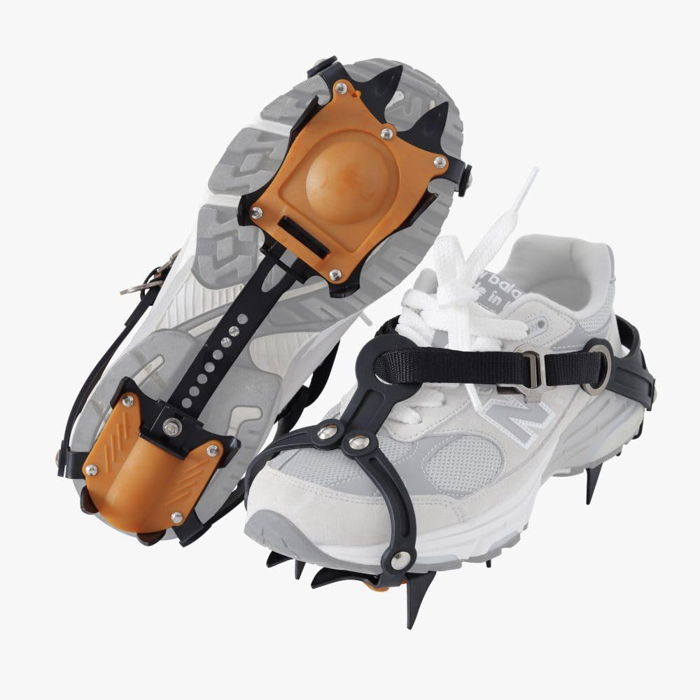 Nomadnia Crampons for Hiking Boots Men/Women, Unisex Spikes for Shoes, Shoe Traction Devices for Hiking, Snow Walking, Jogging, Universal Fit. Orange.