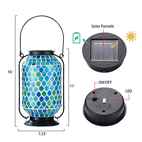 OhEffulgence Mosaic Solar Lantern Outdoor Hanging, Solar Table Lamps Outdoor Decorative in