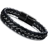 Jstyle Stainless Steel Braided Leather Bracelet for Men Bangle Wrap Magnetic-Clasp B-8