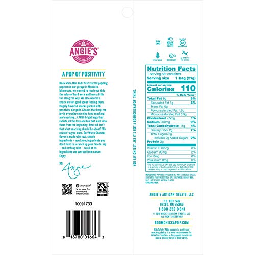 Angie's BOOMCHICKAPOP White Cheddar Popcorn, 0.75 oz. (Pack of 24)