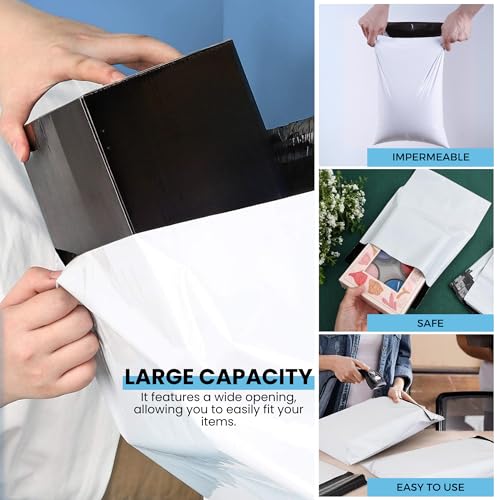 100 Shipping Bags 38 x 52 cm White Plastic Envelopes Opaque Self Adhesive Waterproof and Strong Packaging Envelopes Packaging for Clothes, Books, Shoes and Mailing Packages