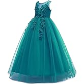 Flower Girls Vintage Lace 3/4 Sleeve Bridesmaid Velvet Dress Princess Wedding Party Pageant Evening Formal Prom Ball Gown