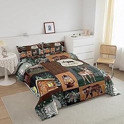 Farmhouse Bear Comforter Set King, Rustic Cabin