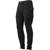 Men's Slim Fit Stretch Cargo Jeans Ripped Skinny Pants Side Pockets Design Casual Streetwear