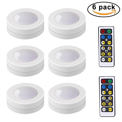 LEDERA Wireless LED Puck Lights, Kitchen Under Cabinet Lighting with Remote Control, Battery Powered Dimmable Closet Lights, 6 Pack
