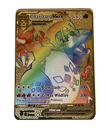 pokemon gold card charizard vmax LIUHYLG Charizard VMAX Metal Card - Collector's Rare Shiny Rainbow Gold Card