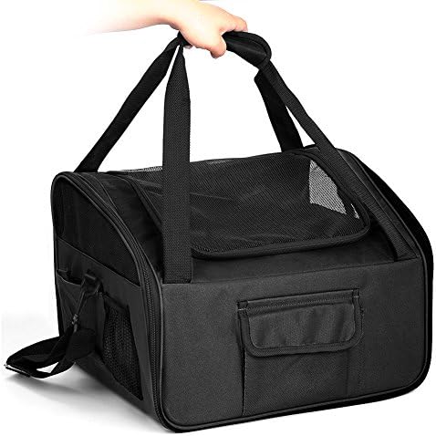 Petbob Pet Booster Seat Medium,Car dog Travel Carrier, Zipper Frame Travel Dog Bag,No Smell Collapsible Car Bike Pet Carrier Bag Cage Kennel with Seatbelt for Puppy Kitty Small Animals (Black)