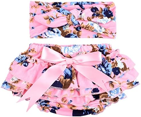 Baby Girl's Bloomer and Headband Set Fashion Flower Lace Ruffle Diaper Cover