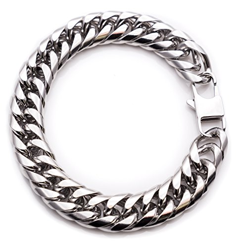 Thick Silver Bracelet For Men - Stainless Steel Cuban Link + Gift Bag