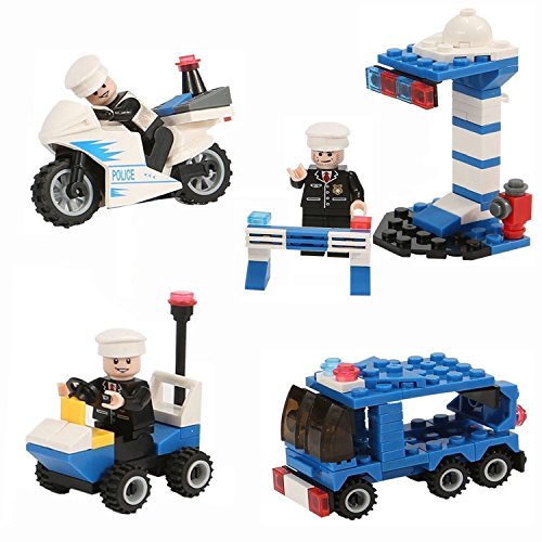 Educational Building Blocks,Newisland 358 Pieces City Police Building Set with 8 Mini Unit Police Bricks Toy Set