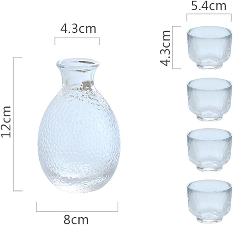 TAMUME Glass Sake Set of 5 Pieces, 300ml Sake Bottle and 4 Sake Cups (40ml Each), Wine Glass Set for Warm/Cold Sake Service - Image 3