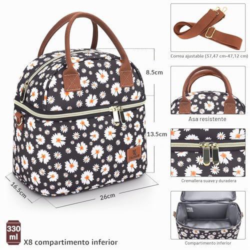 Hafmall 9L Thermal Food Bag, Portable Lunch Bag with Two Compartments, Insulated Bag for Women, Work and School Food Bag, Margarita