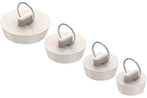 Arcimatto Bathtub Drain Stoppers, 4 Pieces Rubber Sink Stopper Set Bath Tub Plug Kitchen Bathroom Laundry Bar Water Stopper Seal with Hanging Ring for Shower Faucet Cover (White)