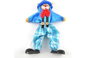 MRISATA Colorful Wooden Clown Marionette Puppets Clown Pull String Puppets Vintage Movable Hands and Feet Joint Activity for Family Men Women Theater Puppetry Party (Blue)