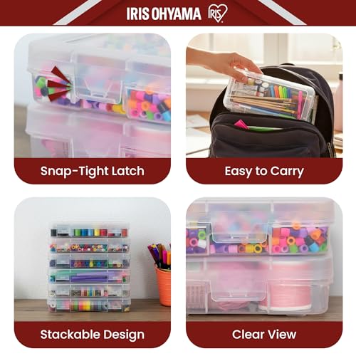 Iris Ohyama, Small Storage Box with Hinged Lid, 0.8L, Set of 10, Transparent, Stackable, Clip-Closure, for Puzzles, LEGO, Markers, Craft Material, Screws, BPA-Free, MCC-M