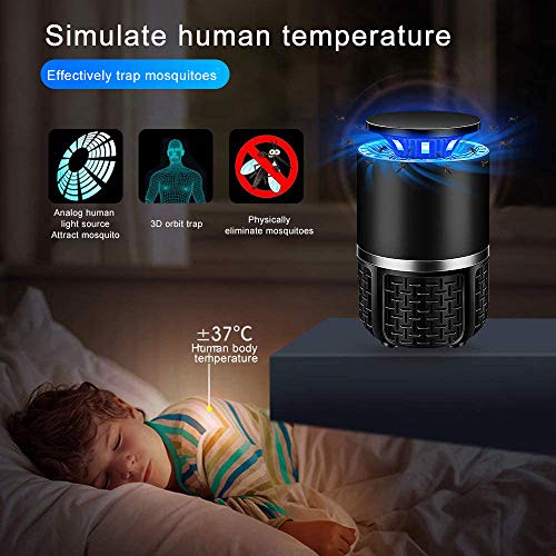 Huahua - Lámpara antimosquitos, usblámpara mosquitera con 360 ° UV LED, con ventosa dispersor, para moscas y mosquitos, para casa, oficina, patio, cocina, Negro