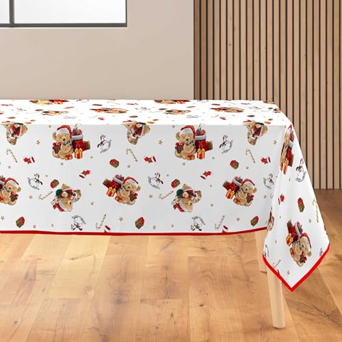 , Nappe de Fête Rectangle (150 x 300 cm) Oursons Blanc, Polyester Imprimé