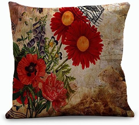 UOOPOO Red Gerbera Flower Polyester Throw Pillow Cover Accent Pillow Case Home Decorative for Sofa 18 x 18 Inches