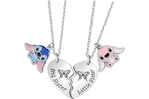 AULSIEY Stitch Matching Necklace for Best Friend, Friendship Necklace for 2, Stitch Valentines Day Birthday Gifts for Best Friend Daughter Niece，19 inchs+2 inchs Extender