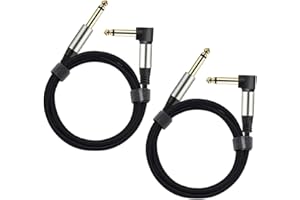 Adoerpai 2-Pack Guitar Cables 1/4 Inch 6.35mm Male to Male Jack Right Angle to Straight Nylon Braided TS Mono Instrument Cabl