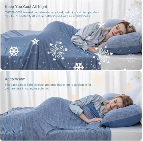 Cooling Blanket for Night Sweats, Summer Ice Cold Blanket for Hot Sleepers Q-Max > 0.45 Thin Soft Breathable Lightweight Cool Blankets for Bed Sofa Camping Travel, Throw XL Size, Blue, 127x178CM