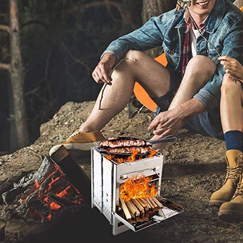 Roeam Camping Fornuis Houtbrandende Kachel, Opvouwbare RVS Backpacken Houtbrandende Kachel, Mini Draagbare BBQ Grill… - Image 4