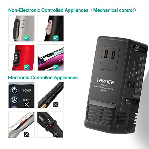 TryAce Mini 1875W Worldwide Travel Converter and Adapter Combo, Set Down 220V to 110V International Voltage Converter for Hair Dryer, All in One Plug Adapter Wall Charge for UK/AU/US/EU
