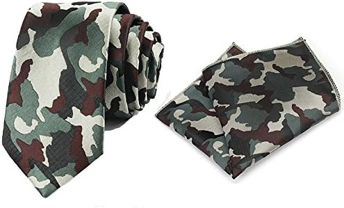 Men Blue Army Green Camouflage Tie Necktie Pocket Square Handkerchief Set Lot (Green)