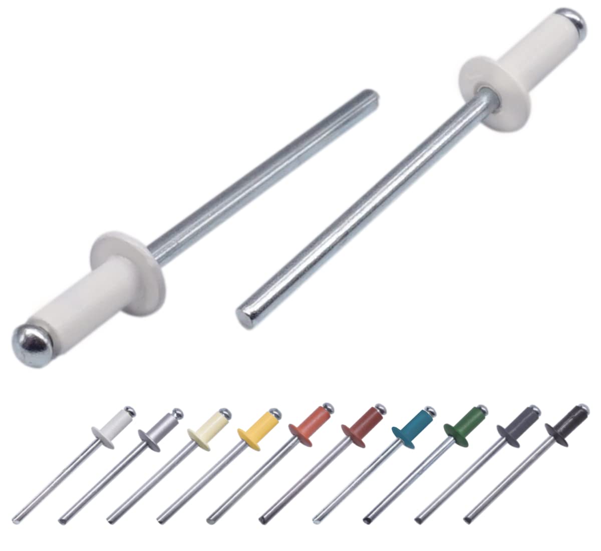 Marcopol (Pack of 100 pcs) Painted Blind Rivets 4.0 x 8 mm, Dome Head, DIN 7337, Aluminum Rivet and Steel Mandrel, Pop Rivets (100, Pure White RAL 9010)