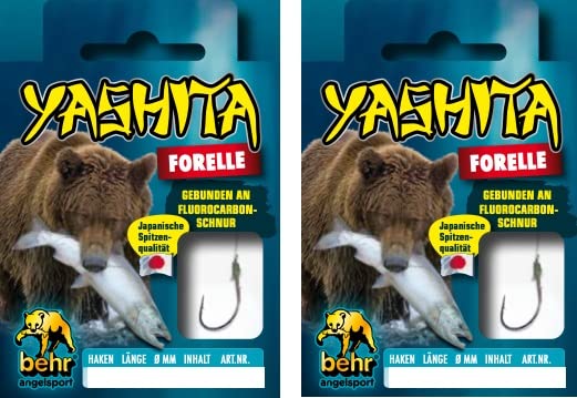 blntackle76 Set: 2 Packs of Bound Hooks (Trout, All-Round, Worm) (16 Pieces) on Fluorocarbon Line, Hook Sizes & Types According to Behr Leader Selection