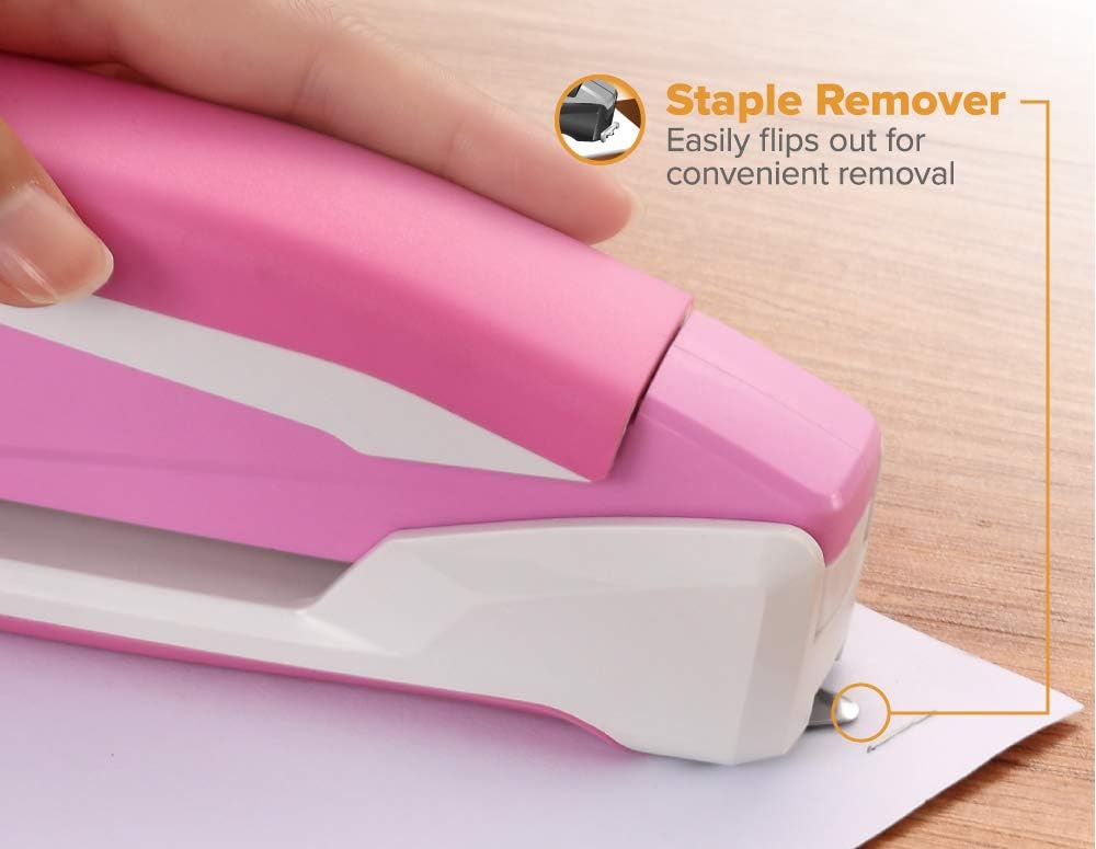 Bostitch InPower Spring-Powered Desktop Stapler, Breast Cancer Awareness Pink (1188) : Desk Staplers : Office Products