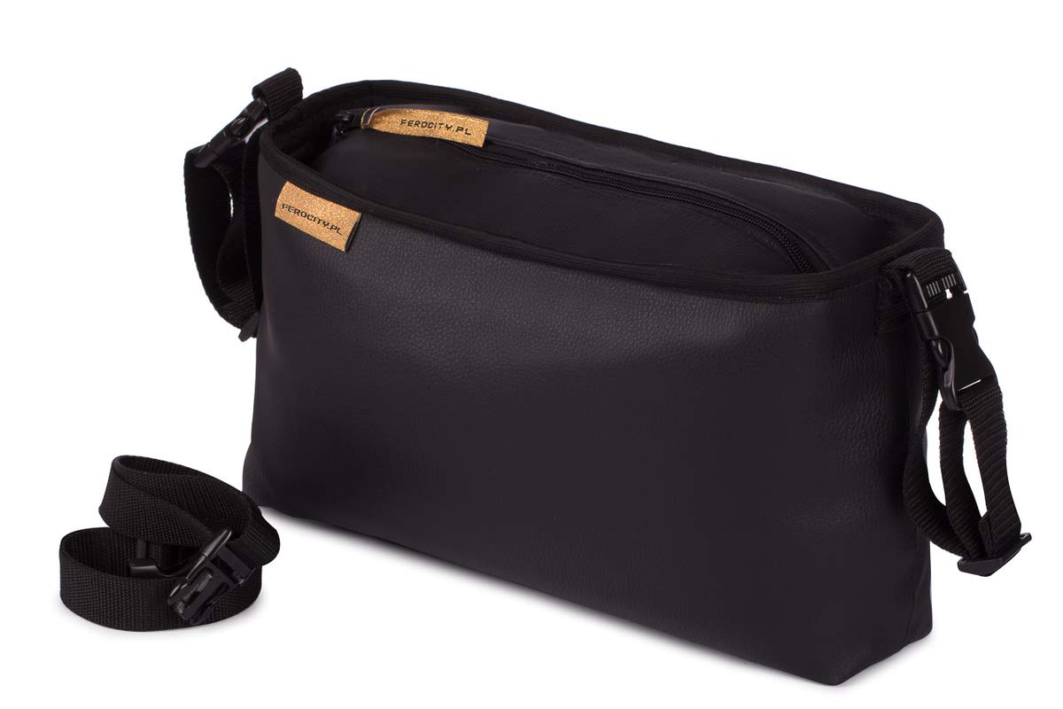 Buggy Organiser Baby Stroller Bag Multifunctional Waterproof Pushchair Eco Leather Smooth Black [075]