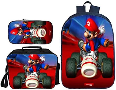 Super Mario Bags for Boys, Teen Girls Kids Super Mario Bros School Backpack Lunch Bags Pencil Case 3 Piece Set Men Travel Rucksacks Women Laptop Backpacks Book Bags Adult Shoulder Bag (035)