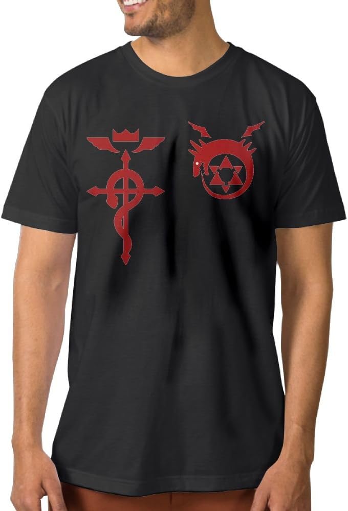 Enghuaquj Men's Fullmetal Alchemist Ouroboros Flamel Red Short Sleeve T-Shirt Black
