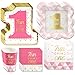 128 Piece Big Dot of Happiness Fun to be One - 1st Birthday Girl with Gold Foil - Party Tableware Plates, Napkins - Bundle for 32