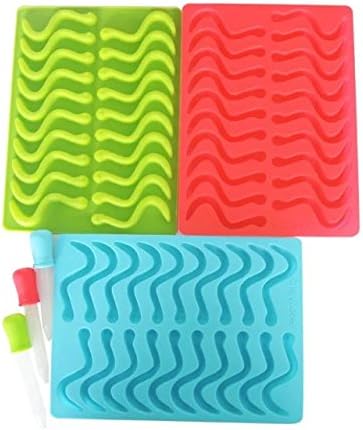 XMOWES3 Pack Gumdrop Jelly Molds, Chocolate Molds, Soap Molds,Candy Silicone Molds & Ice Cube Trays, Caterpillar,Snakear