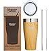 Healthy Human Stainless Steel Tumbler with Straw & Lid | Splash Proof Insulated Travel Cup | Eco-Friendly Coffee Tumblers | Water Cups with Straws Cleaner and Splash Proof Lids (32oz, Golden Oak)