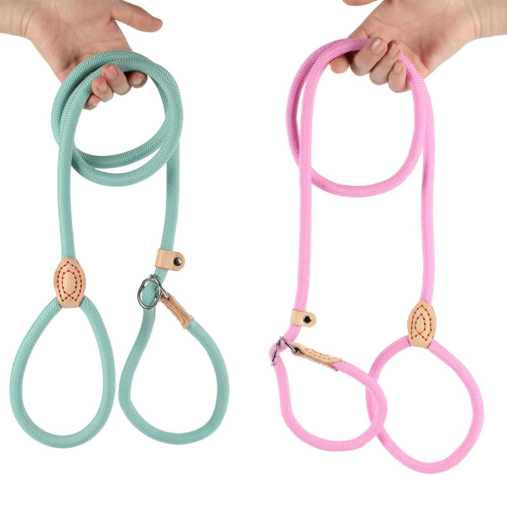 Durable Adjustable Nylon Training Lead Leash 1.5M Reflective Training Dog Lead Slip Rope Anti-choking Adjustable Pet Slip Lead for Small Medium Large Dogs and Cats (Blue/Pink）