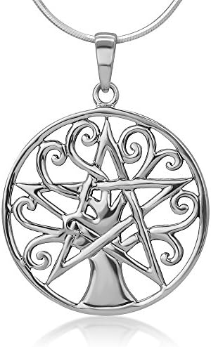 925 Sterling Silver Open Filigree Tree Of Life Pentacle Pentagram Star Symbol Pendant Necklace 18"